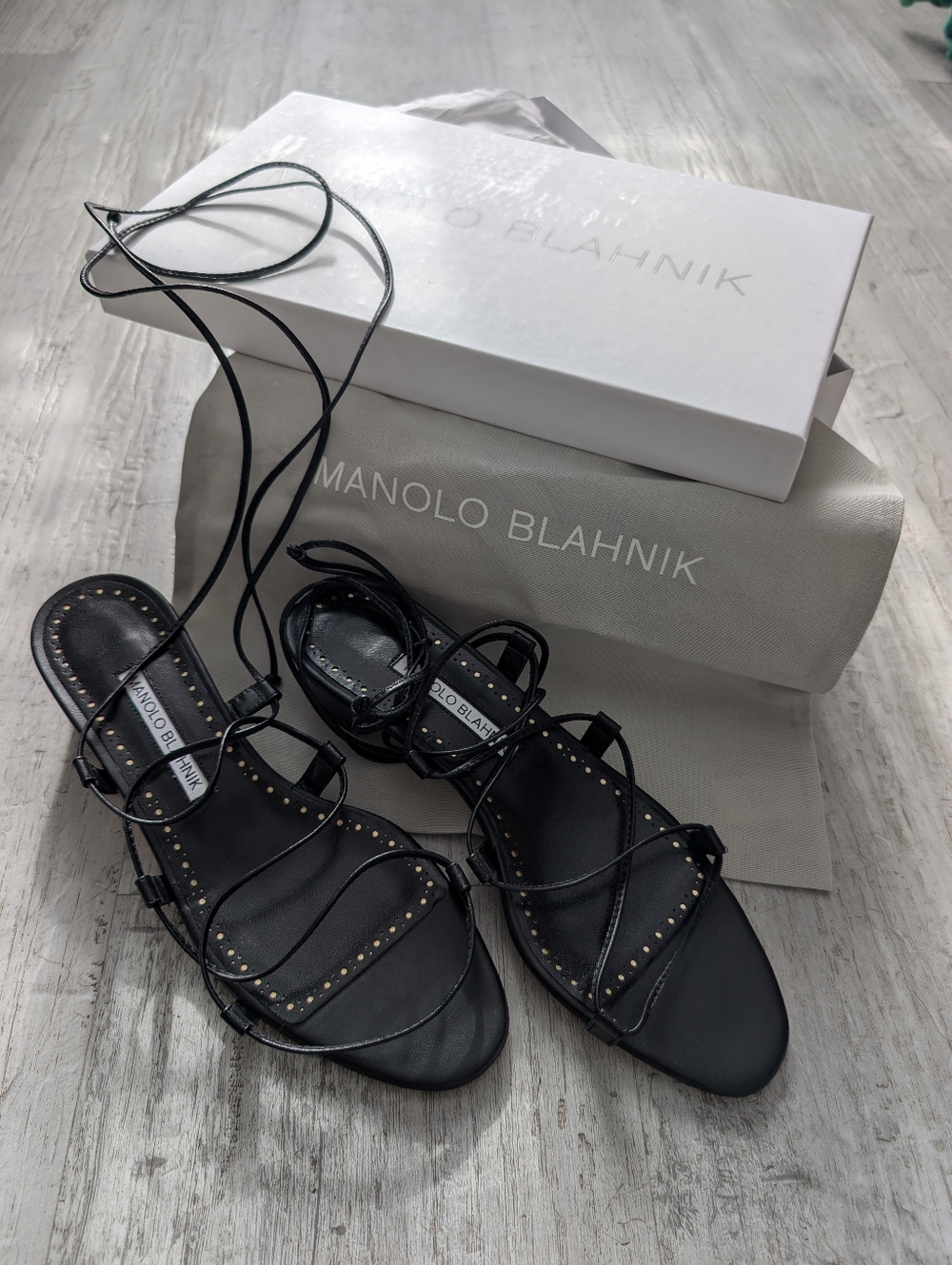 Manolo Blahnik Della San 30 Sandal- BLACK- SIZE 37/7